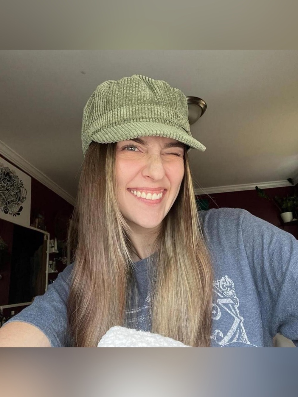 Olive Green Corduroy Newsboy Cap